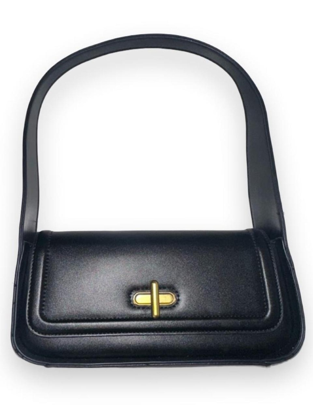Rachel Zoe Black Leather Shoulder Bag with Gold Turn-Lock